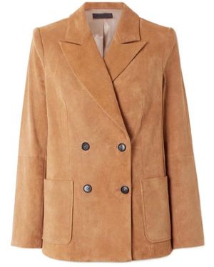 Stouls Double-Breasted Suede Blazer - Brown