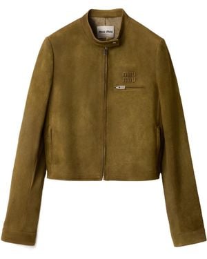 Miu Miu Waxed Suede Jacket - Green
