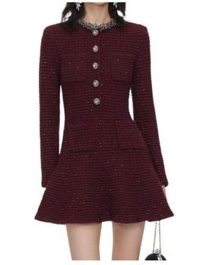 Self-Portrait Textured Knit Mini Dress With Embellishment - Purple