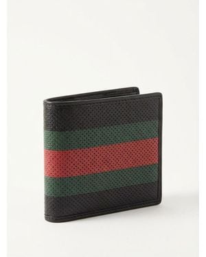 Gucci Perforated Web Detailed Bi-Fold Wallet - Red