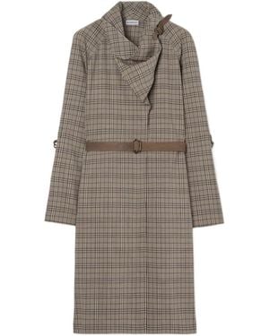 Burberry Shawl Collar Checked Belted Midi Dress - Grey