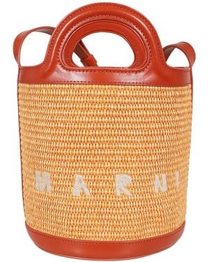 Marni Logo Embroidered Bucket Bag - Orange