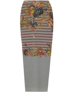 Jean Paul Gaultier Striped Floral Midi Skirt - Multicolour