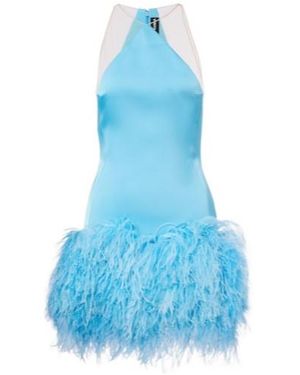 David Koma Feather-Trimmed Satin Minidress - Blue