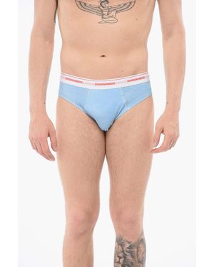 DSquared² Logo-Print Strap Cotton-Blend Briefs - Blue