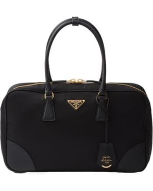 Prada Triangle-Logo Zipped Tote Bag - Black