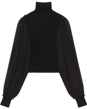 FRAME Sheer-Sleeve Blouse - Black