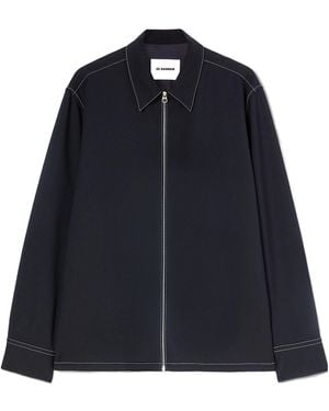 Jil Sander Long Sleeved Zip-Up Shirt - Blue