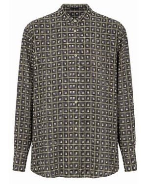 Aspesi Geometric-Print Band-Collar Shirt - Grey