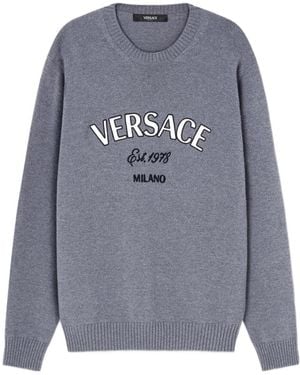 Versace Logo-Embroidered Crewneck Jumper - Grey