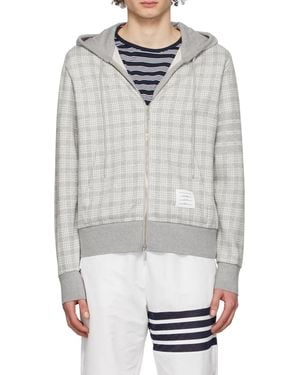 Thom Browne Plaid Zip-Front Hoodie - Grey