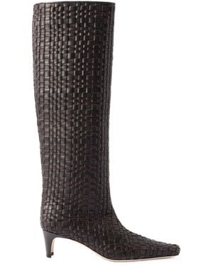 STAUD Woven Leather Knee Boots - Black