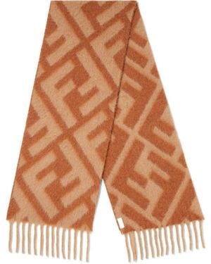 Fendi Ff Jacquard Fringed-Edge Scarf - Brown