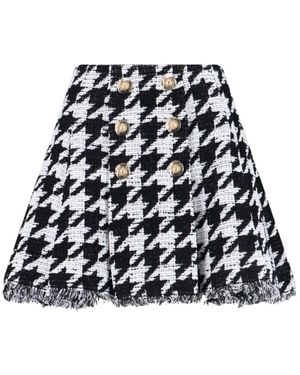 Balmain Button Embellished Houndstooth Tweed Mini Skirt - Black