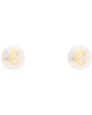 Jimmy Choo Logo Detailed Embellished Earrings - White
