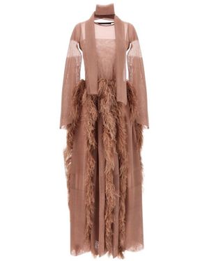 Antonino Valenti Feather-Detail Silk Maxi Dress - Brown