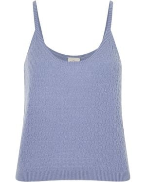 LeKasha Fregene Pointelle Organic Cashmere Knit Tank - Blue