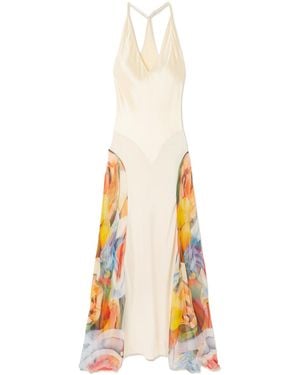 Donde Esteban Panelled Printed Satin And Chiffon Maxi Dress - White