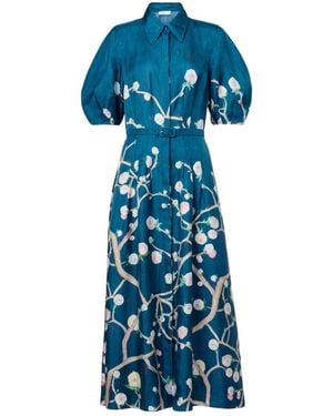 Gabriela Hearst Maude Floral Silk Shirt Dress - Blue