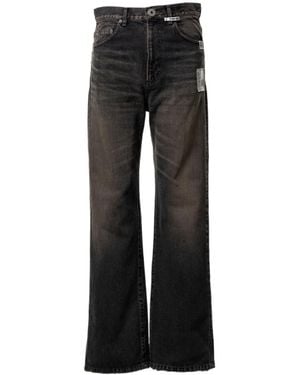 Maison Mihara Yasuhiro Patch-Detail Whiskered Jeans - Black