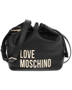 Moschino Logo-Lettering Drawstring Bucket Bag - Black