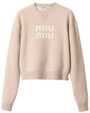 Miu Miu Logo-Intarsia Crewneck Jumper - Natural