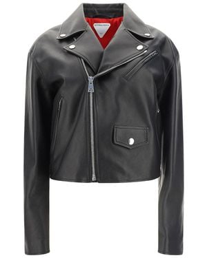 Bottega Veneta Logo Locomotive Leather Jacket - Black