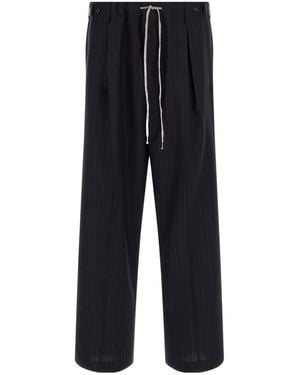 Maison Margiela Pinstripe Drawstring Pleated Trousers - Blue