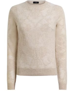 Etro Wool Jacquard Sweater With Placed Motif - Natural