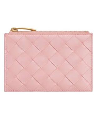 Bottega Veneta Intrecciato Zipped Card Case - Pink