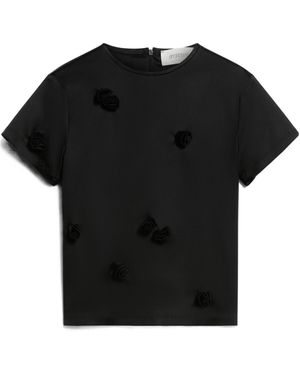 Sportmax Mendoza Floral Embellished Crewneck T-Shirt - Black