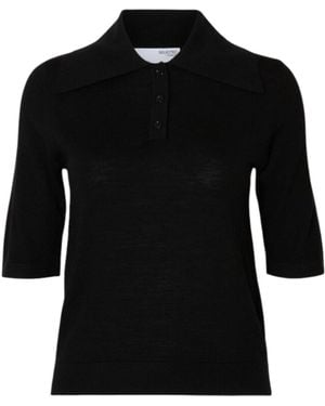 SELECTED Knitted Polo Shirt - Black