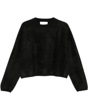 Soft Goat Cropped Crewneck Knitted Sweater - Black