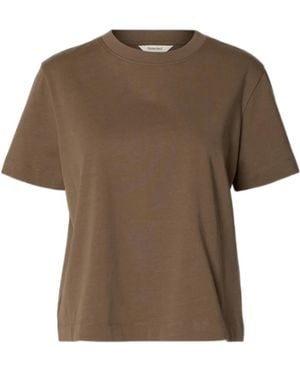 SELECTED Short-Sleeved T-Shirt - Brown