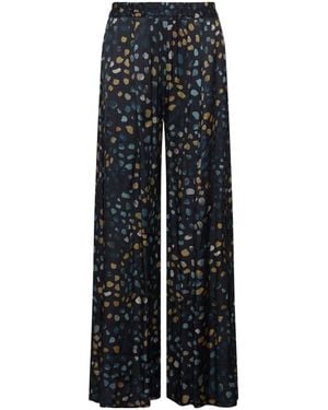 Marella Abstract-Print Wide-Leg Casual Trousers - Black