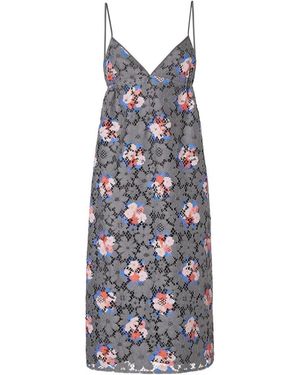 Fendi Daisy Printed V-Neck Slip Lace Dress - Purple