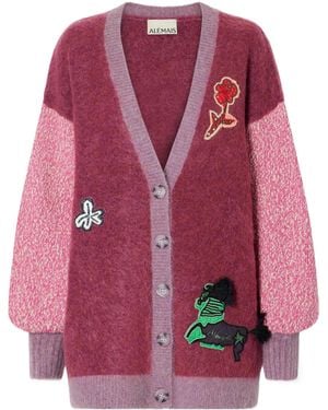 ALÉMAIS Patterned Buttonfront Knit Cardigan - Pink