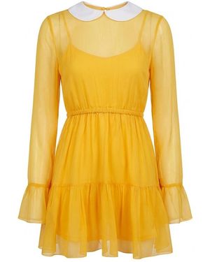Gucci Ruffled Chiffon Dress With Peter-Pan Collar And Button Fastening - Yellow