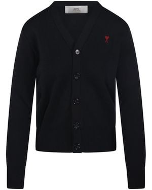 Ami Paris Ami V-Neck Buttoned Cardigan - Blue