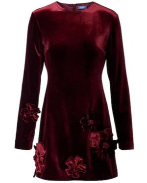 Leo Aliza Floral-Appliqué Velvet Minidress - Red
