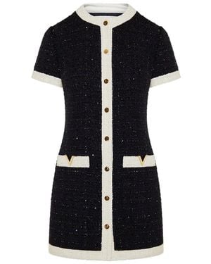 Valentino Sequin Embellished Tweed Mini Dress - Black