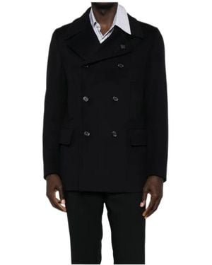 Lardini Double-Breasted Wool Coat - Black