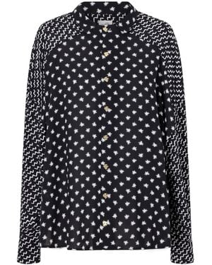 Donde Esteban Estrellitas Y Olas Printed Satin Shirt - Black