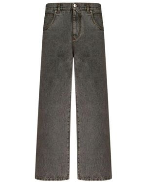 Etro Logo Embroidered Straight-Leg Jeans - Grey