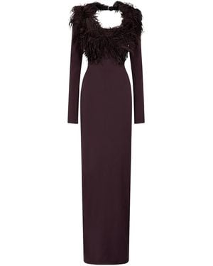 The Attico The Feather-Trim Long Sleeve Dress - Purple