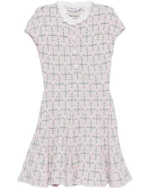 Self-Portrait Check Knit Beaded Mini Dress - White