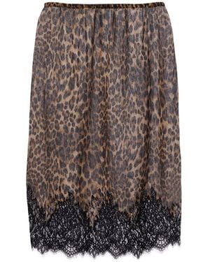 Nili Lotan Thea Animal-Print Silk Midi Skirt - Brown