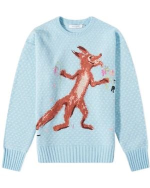 Maison Kitsuné Flower Fox Intarsia-Knit Jumper - Blue
