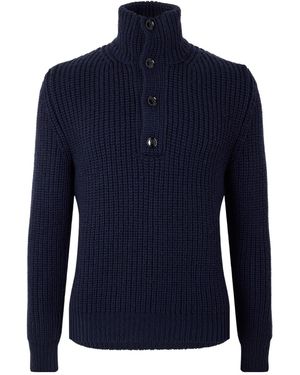 Tom Ford High-Neck Henley Knit Jumper - Blue
