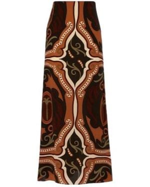 Johanna Ortiz Printed Silk Maxi Skirt - Brown